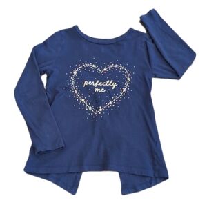 3/$20 Carters Long Sleeve Split Back Top Glitter Gold Navy Graphic Tshirt